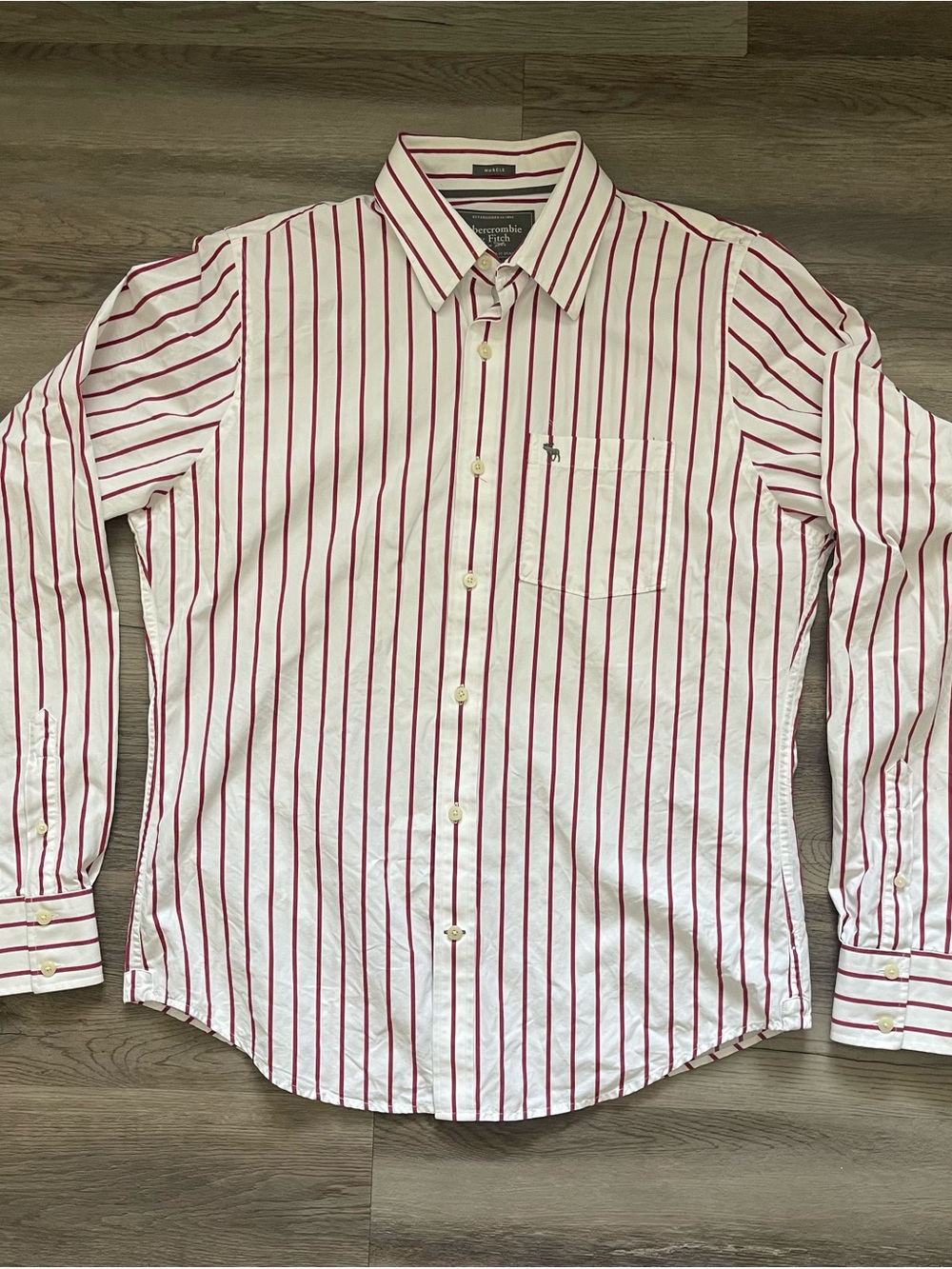 Abercrombie & Fitch White Shirt with Red Vertical Stripes